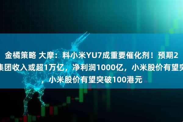 金橘策略 大摩：料小米YU7成重要催化剂！预期2030年小米集团收入或超1万亿，净利润1000亿，小米股价有望突破100港元