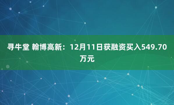 寻牛堂 翰博高新:12月11日获融资买入549.70万元