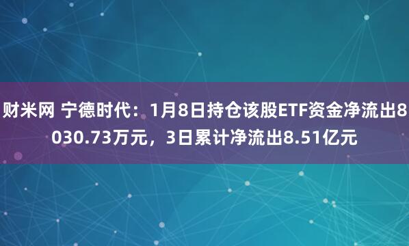 财米网 宁德时代：1月8日持仓该股ETF资金净流出8030.73万元，3日累计净流出8.51亿元